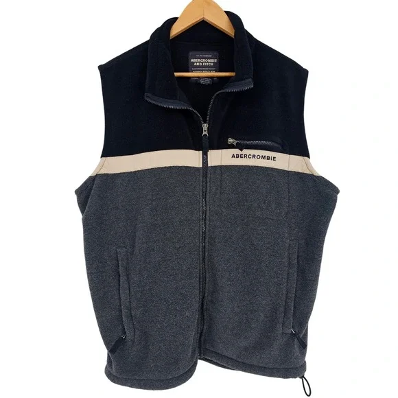 Vintage Abercrombie & Fitch Fleece Full Zip Vest L Navy Colorblock 90s Outdoor - Picture 1 of 10